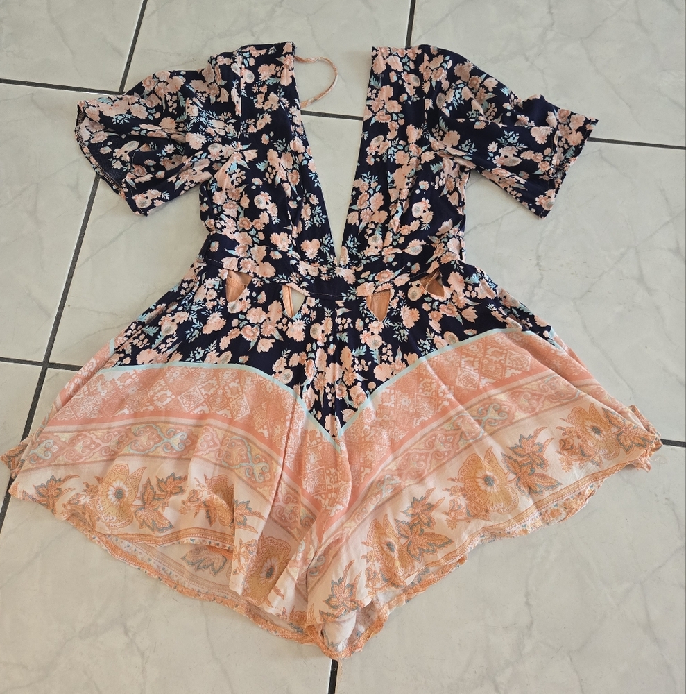 Floral Deep V-Neck Romper
